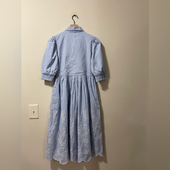 NWT Ivy City Co Chambray White Floral Embroider Scallop Midi Shirt Dress Size XS - Picture 8 of 12